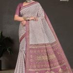 White Berry Beauty cotton saree in white and light dull purple with simple design