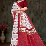 Devi Laxmi Cotton Saree with White and Red Bandhani Design