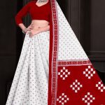 Experience elegance with the I Love You Orissa White Red Cotton Saree, featuring a timeless diamond design.