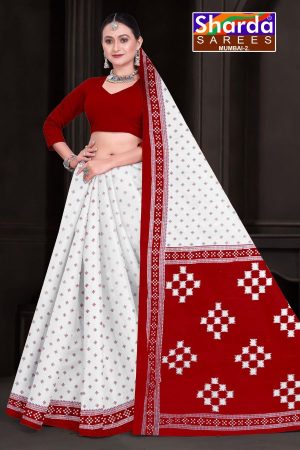 Experience elegance with the I Love You Orissa White Red Cotton Saree, featuring a timeless diamond design.