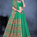 Sakhi Saheli Cotton Saree in Green Color with Simple and Unique Design