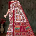 Devi Laxmi Cotton Saree with White, Red, and Green Bandhani Design