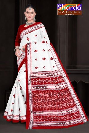 I Love You Orissa White Red Cotton Saree with Great Design