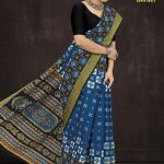 Paro Patola Border cotton saree in blue and black with bandhani pattern design