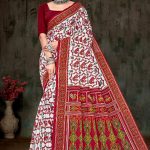 Devi Laxmi Cotton Saree with White, Red, and Mehndi Bandhani Design