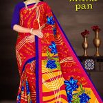 SHARDA - MITHA PAN Cotton Saree in Red and Yellow with Simple Flower Design