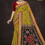 Paro Patola Border cotton saree in light mehndi and black with bandhani pattern design