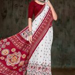 Devi Laxmi Cotton Saree with White, Red, and Orange Bandhani Design