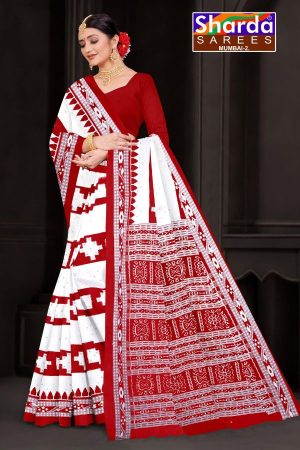 I Love You Orissa White Red Cotton Saree with Extraordinary Design