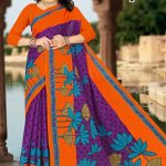 Tea Post Vol-2 Cotton Saree with Orange and Purple – Stunning Bold Design