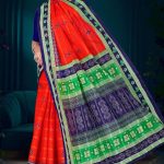 Mango Khatta Doriya orange and green cotton saree with traditional bandhani design