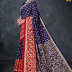 Bhagya Vidhata Gold cotton saree in navy blue and red with small flower design