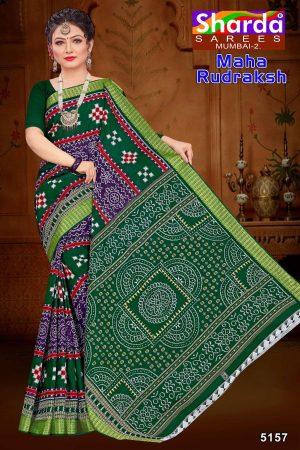 MAHA RUDRAKSH Cotton Saree in Dark Green and Light Green with Authentic Design