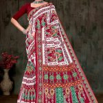 Devi Laxmi Cotton Saree with White, Red, and Green Bandhani Design