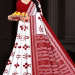 I Love You Orissa White Red Cotton Saree with Premium Design