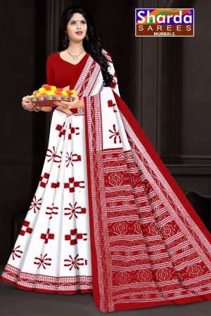 I Love You Orissa White Red Cotton Saree with Premium Design