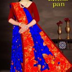 SHARDA - MITHA PAN Cotton Saree in Blue and Orange with Simple Flower Design