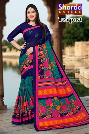 Tea Post Vol-2 Cotton Saree with Navy Blue and Pink – Stunning Bold Design