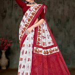 Devi Laxmi Cotton Saree with White and Red Bandhani Design