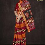 Paro Patola Border cotton saree in orange and dark red with bandhani pattern design