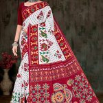 Devi Laxmi Cotton Saree with White, Red, and Green Bandhani Design