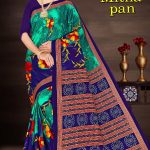 SHARDA - MITHA PAN Cotton Saree in Green and Navy Blue with Simple Flower Design