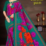 SHARDA - MITHA PAN Cotton Saree in Dark Green and Purple with Simple Flower Design