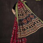 Paro Patola Border cotton saree in maroon and black with bandhani pattern design