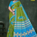 Florence Chokda Cotton Saree with Green and Sky Blue Color and Artistic Design