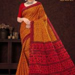 Orange and red Walking Street Varli cotton saree with human design accent