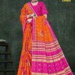 Florence Chokda Cotton Saree with Orange and Pink Color and Artistic Design