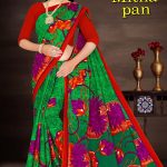 SHARDA - MITHA PAN Cotton Saree in Green and Purple with Simple Flower Design