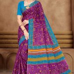 Purple and blue Varlee BP cotton saree with human design accent