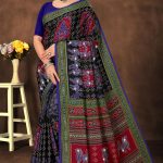 Non Stop Siroski cotton saree in red and dark blue with accent design