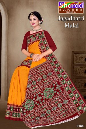 Jagadhatri Malai Cotton Saree with Yellow and Maroon Premium Design