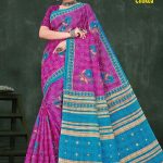 Florence Chokda Cotton Saree with Purple and Blue Color and Artistic Design