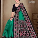 Jagadhatri Malai Cotton Saree with Ivory Green and Maroon Premium Design