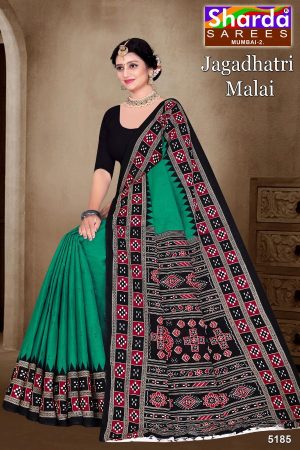 Jagadhatri Malai Cotton Saree with Ivory Green and Maroon Premium Design