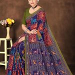 Non Stop Siroski cotton saree in navy blue and dark red with accent design