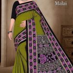 Jagadhatri Malai Cotton Saree with Mehndi and Black Premium Design