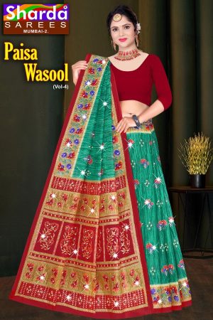 Sharda Paisa Wasool Vol-4 Cotton Saree in Peacock Green and Red with Floral Design