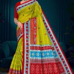 Mango Khatta Doriya lemon yellow and blue cotton saree with traditional bandhani design