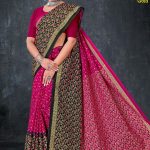 Bhagya Vidhata Gold cotton saree in pink and black with small flower design