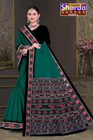 Choice of Orissa No. 2 cotton saree in light green and black with simple design