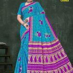 Florence Chokda Cotton Saree with Blue and Royal Purple Color and Artistic Design