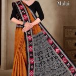 Jagadhatri Malai Cotton Saree with Dark Orange and Black Premium Design