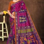 Non Stop Siroski cotton saree in dark pink and blue with accent design