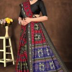 Non Stop Siroski cotton saree in red and black with accent design