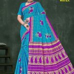 Flower World with B.P Cotton Saree with Blue and Royal Purple Color and Fabulous Design