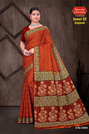 Jewel of Gujarat Cotton Saree with Orange and Golden Super Design